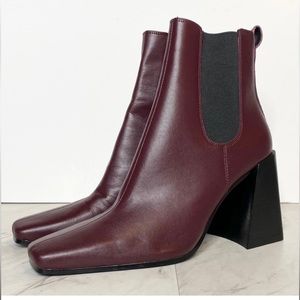 New! Topshop Leather Chelsea Burgundy Heeled Bootie 8.5 39